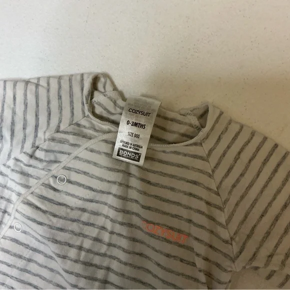 Bonds Baby Grey Marle Stripe Cosysuit Snap 0-3M EUC - Picture 2 of 4